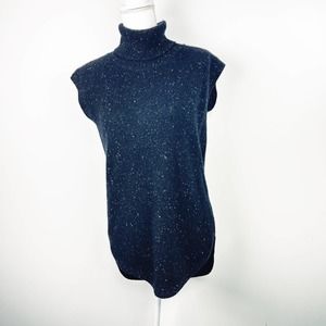 Saks Fifth Avenue 100% Cashmere Turtleneck Tunic Sweater Black Speck Size Small